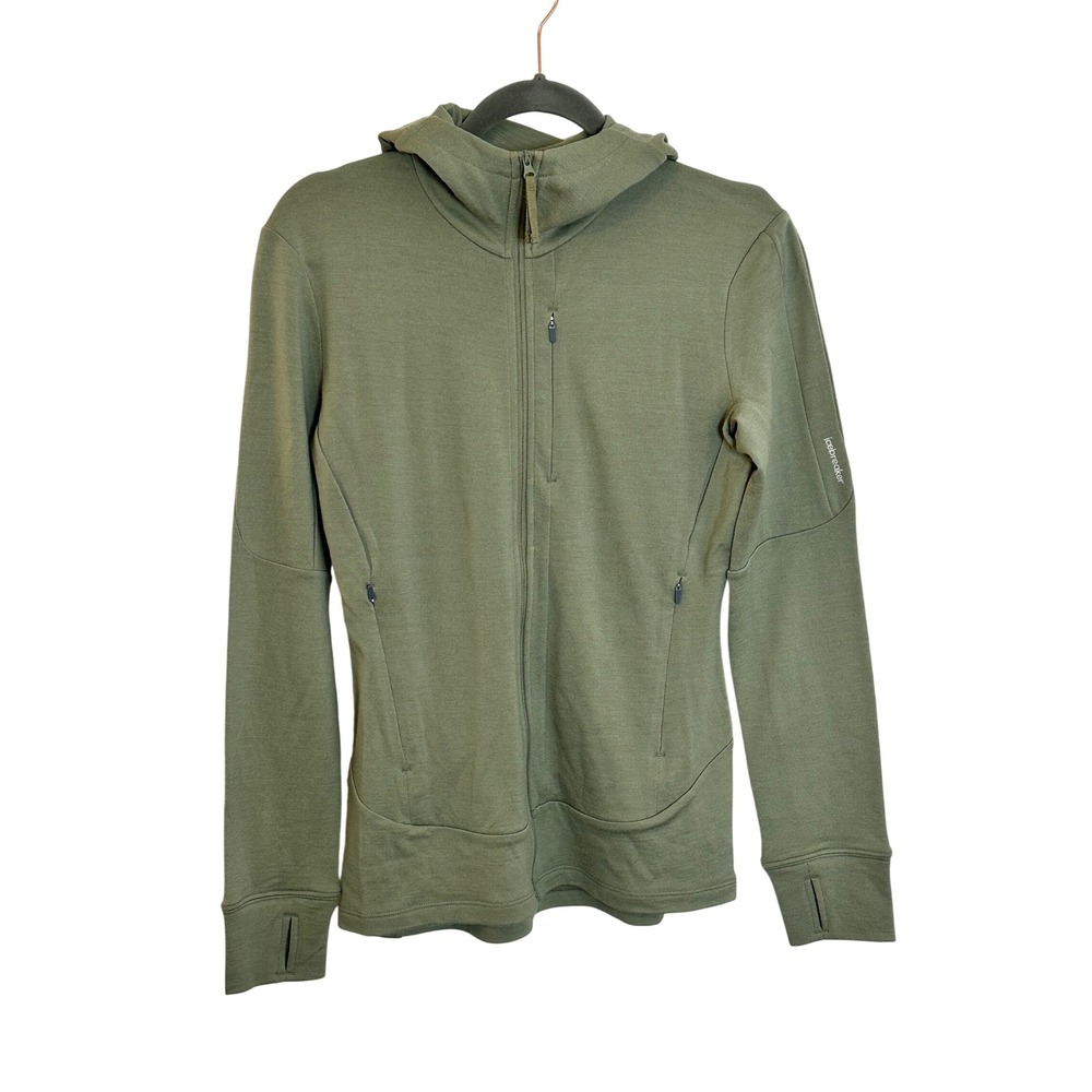 Icebreaker Merino Wool Hoodie Womens Size S Green Thumbholes Full Zip Activewear